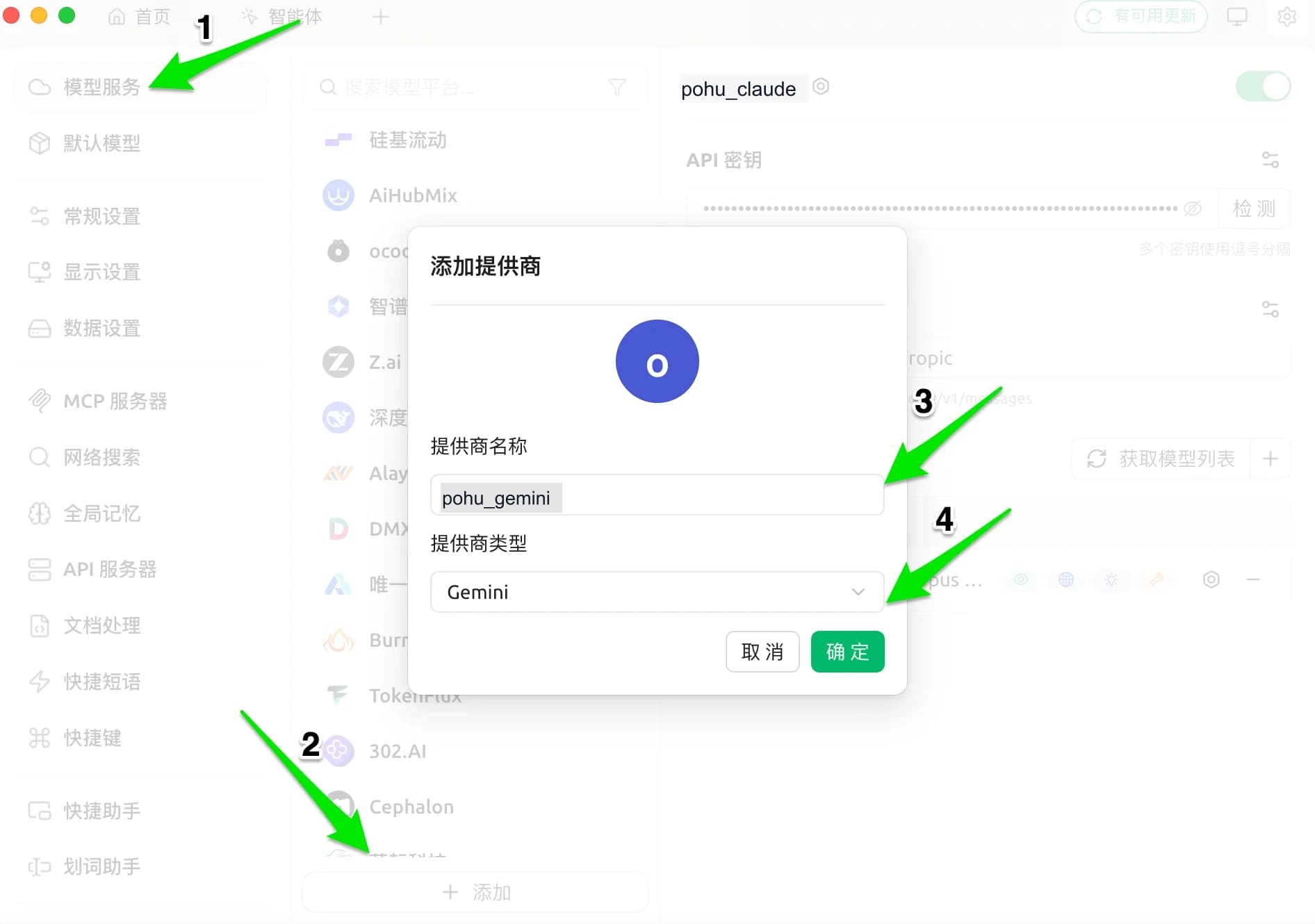 添加 Gemini 提供商