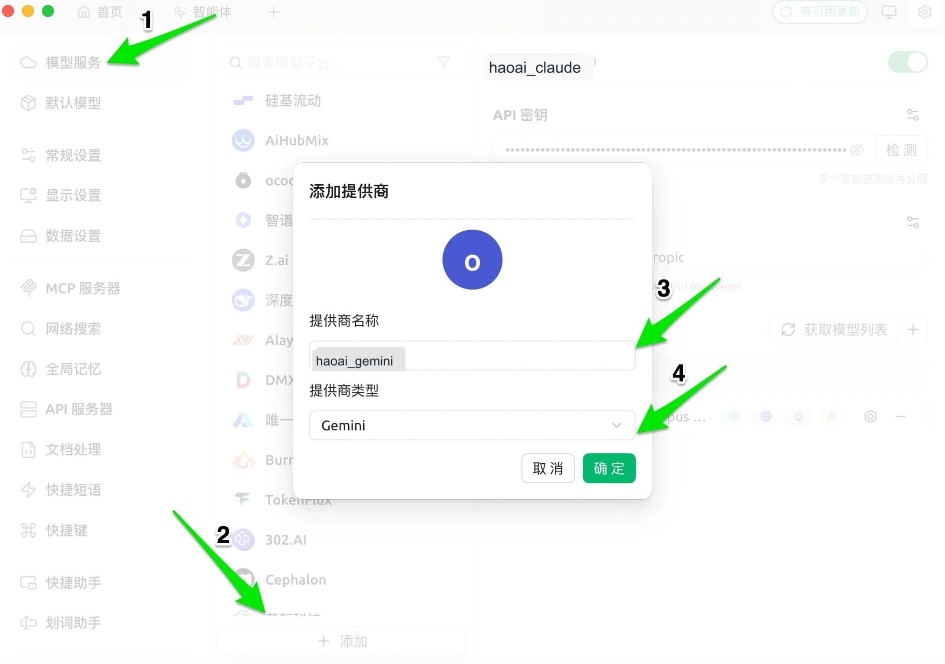 添加 Gemini 提供商